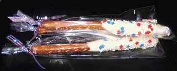 Click to download and print recipe for stars and stripes candy coated pretzel stick