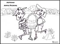 click to download and pring autumn apple picking cooring page
