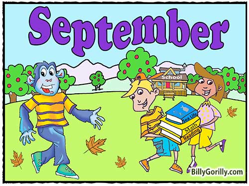 September picture with boy and girl holding books