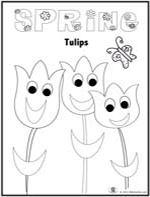 Clcikd to download and print spring tulips with a smile coloring page